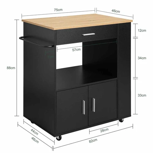 Virtuvinė spinta ant ratų 82x46x88cm., juodos/šviesiai rudos spalvos - Virtuvės spintelės