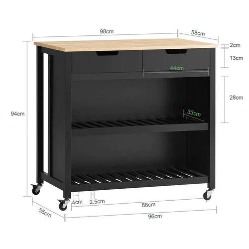 Virtuvinė spinta ant ratų 98x58x94cm., juodos/šviesiai rudos spalvos - Virtuvės spintelės