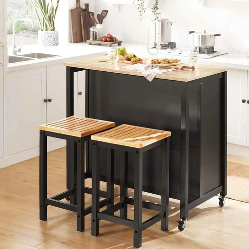 Virtuvinė spinta ant ratų 98x58x94cm., juodos/šviesiai rudos spalvos - Virtuvės spintelės