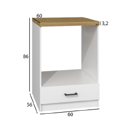 Žema spintelė su stalčiumi – balta, rudo stalviršio