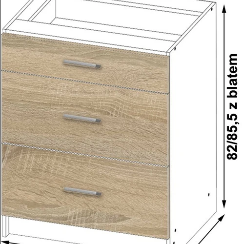 Trijų stalčių spintelė virtuvės smulkmenoms