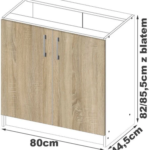 Virtuvės spintelė su baltu stalviršiu ir sidabro apvadu