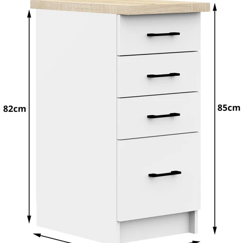 Baltų fasadų ir juodų rankenų derinys