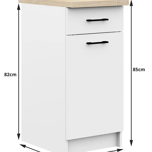 Šiuolaikinė virtuvės spintelė su lentynėle ir stalčiais