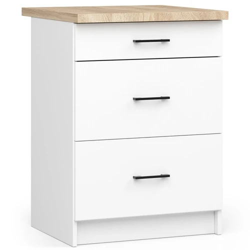 Virtuvinė spintelė NORE Oliwia S60 su 3-iais stalčiais, balta