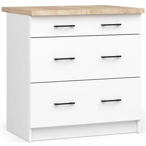 Virtuvinė spintelė NORE Oliwia S80 su 3-imis stalčiais, balta