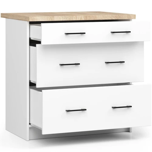 Moderni baltos spalvos virtuvės spintelė su 3 stalčiais