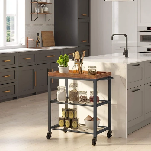 Tvirtas medžio drožlių plokštės ir plieno vežimėlis