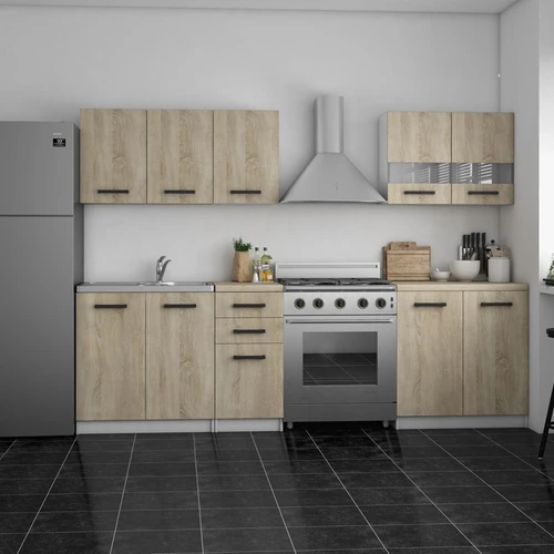 Įspūdingas ąžuolo fasado ir balto korpuso derinys