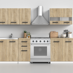 Virtuvinių spintelių komplektas Set 200, baltas/ąžuolo spalvos