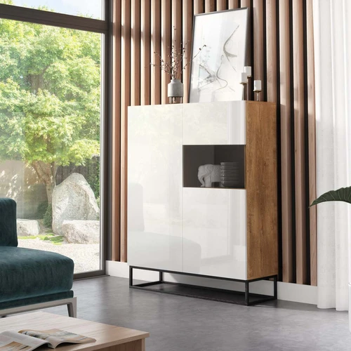 Kietmedžio vitrina su 7 lentynomis ir stūmimo atidarymu