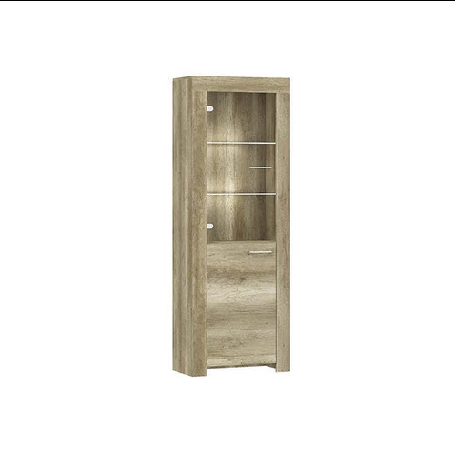 Ąžuolo spalvos baldai su stiklo ir ABS plastiko detalėmis