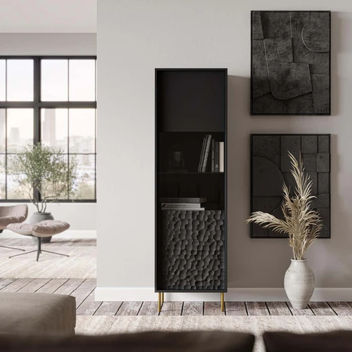 Ergonominė vitrina 55x41x185 cm, juoda ir auksinė