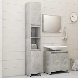 Vonios kambario baldų komplektas, betono pilkas, MDP, 3 dalių