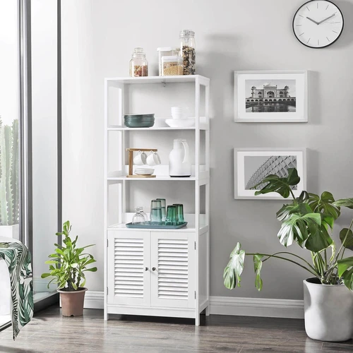 Matinė balta vonios spintelė su dvigubomis durimis