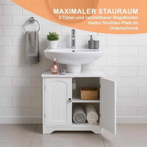 Vonios spintelė Relaxdays, su sifono išpjova, Balta, 60 × 60 × 30 cm - Vonios spintelės
