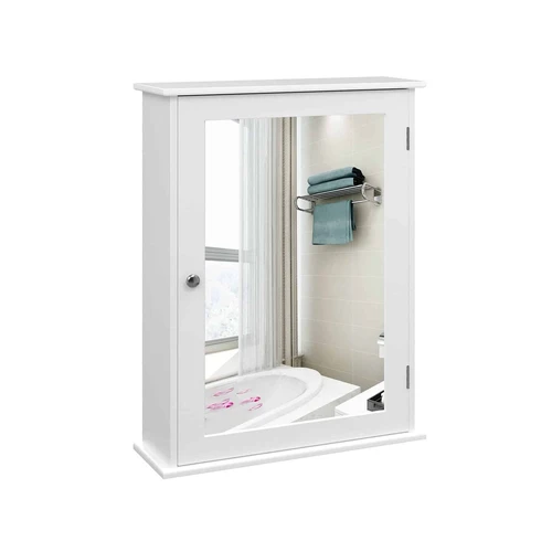 Balti lakiruoti MDF spintelės su veidrodžiu – praktiškumas ir grožis