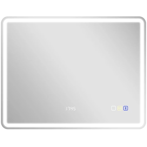 Vonios veidrodis, LED, Bluetooth, laikrodis, Sidabrinis, 70 × 90 × 3,5 cm