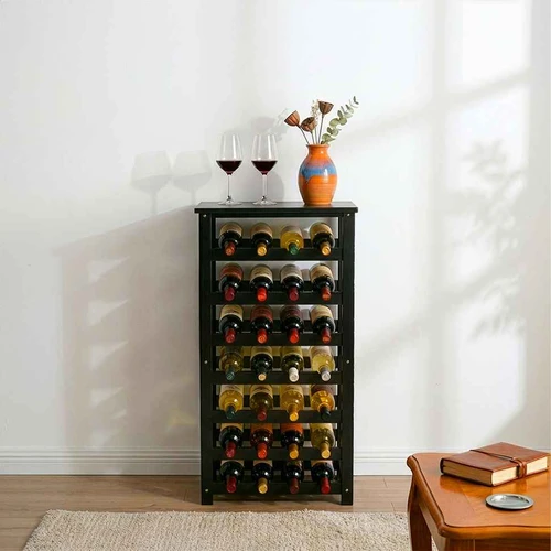 Vyno lentyna Relaxdays, horizontali, 28 buteliams, Juoda, 47 × 94 × 26 cm - Lentynos