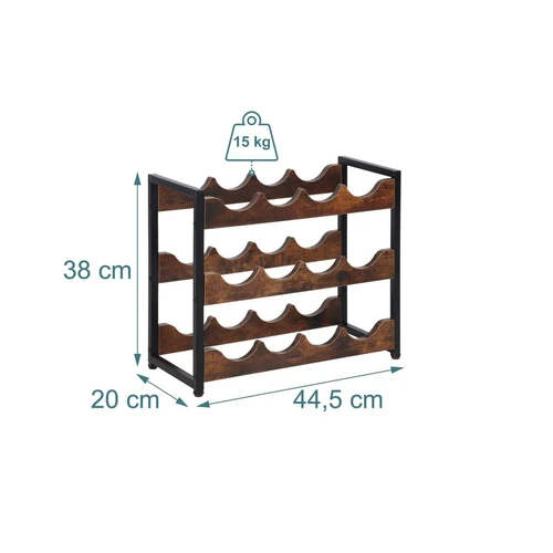 Vyno lentyna Relaxdays, horizontalus, 12 butelių, rudos/juodos spalvos, 44,5 × 38 × 20 cm - Lentynos