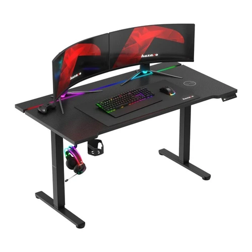 Žaidimų stalas Huzaro Hero 8.7 RGB, elektrinis, reguliuojamo aukščio, 148 × 14 × 69 cm