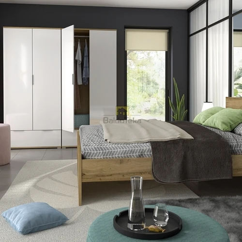 Ergonomiška 160×200 cm lova su moderniu ąžuolo wotan dizainu