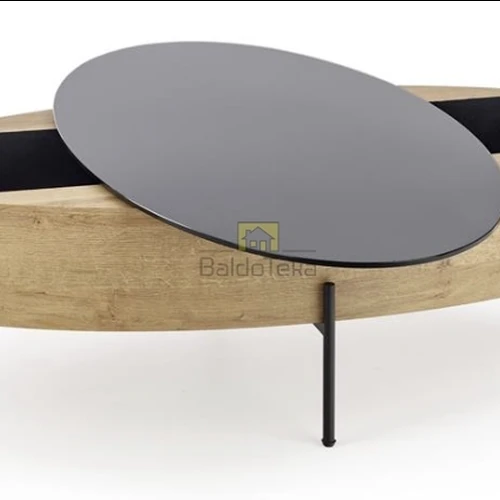 Stilinga spintelė su grūdintu stiklu ir juoda bei auksinio ąžuolo spalva