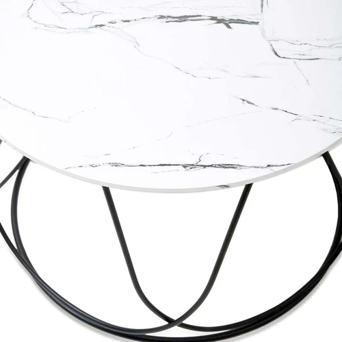 Aukštos kokybės stalas su marmuro viršumi ir juodu pagrindu