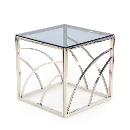 Stiklo stalas su plieno apvada, rūkytas/sidabrinis atspalvis