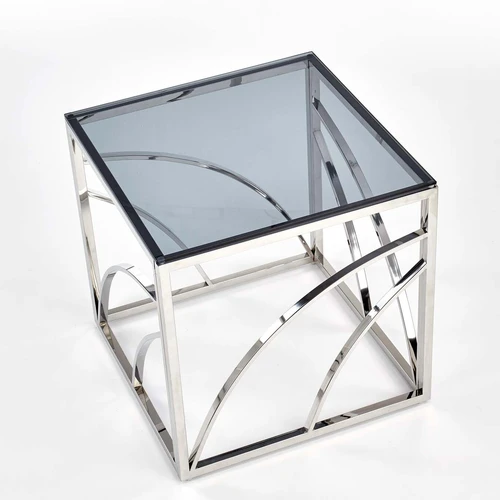 Rūkytas stiklo stalas su plieno pagrindu, 55 cm