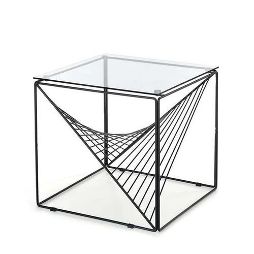 Elegantiškas 50x50x50 cm stalas stiklo ir plieno derinys