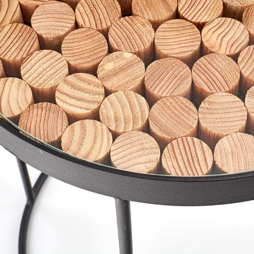 Stiklinis stalo stalviršis su maumedžio masyvu ir juodu plienu