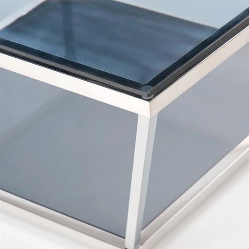 Stiklinis stalas su nerūdijančiu plienu, rūkytas stiklas, 100x100x45 cm