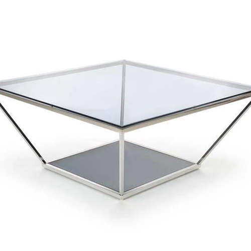 Rūkytas stiklo stalas su nerūdijančiu plienu, 100x100x45 cm