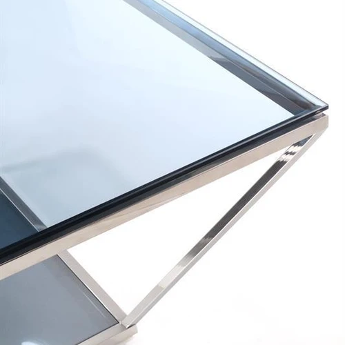 Elegantiškas stiklinis stalas su rūkytu stiklu, 100x100x45 cm