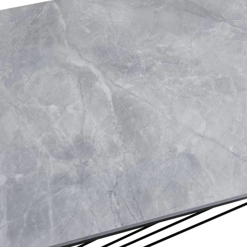 Stilingas stalas su pilko marmuro danga ir plieno karkasu