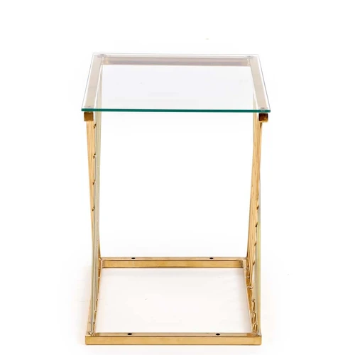 Kompaktiškas stiklinis stalelis su aukso spalva ir chromo detalėmis
