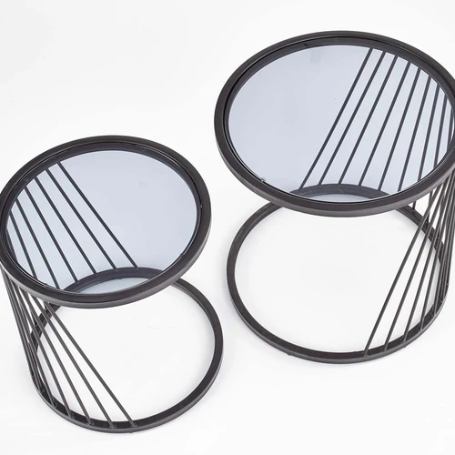 Stikliniai stalai su rūkytu ir juodu plienu