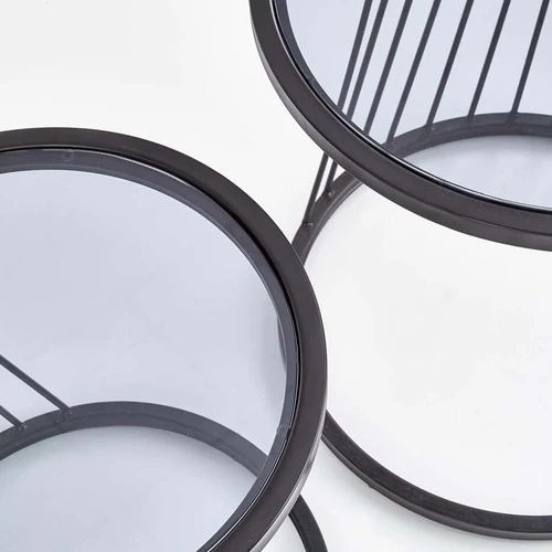 Elegantiški stiklo stalai 50/50 cm ir 42/45 cm – rūkytas/ juodas plienas