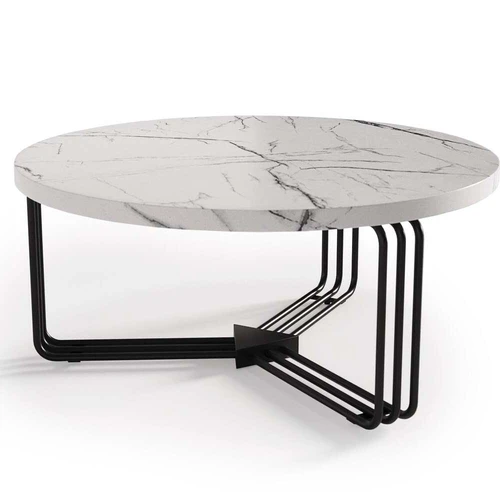 Baltas marmuro staliukas su juodu plienu – puikus interjero akcentas