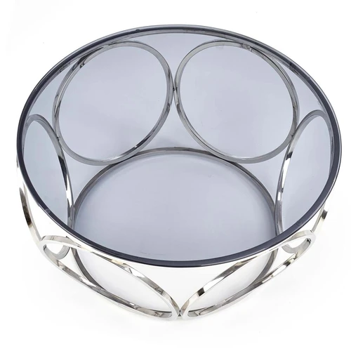 Stiklinis stalas su rūkytu stiklu ir nerūdijančiu plienu