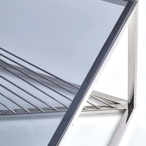 Stiklinis stalas su plieno pagrindu, rūkyta spalva