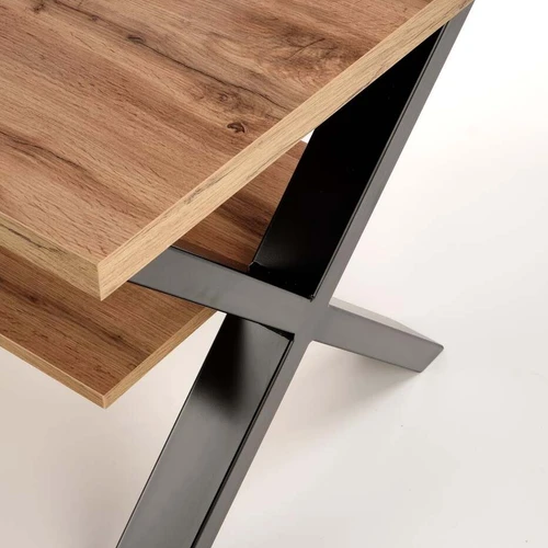 Kokybiškas stalas su laminuotu ąžuolo viršumi ir juodomis kojomis