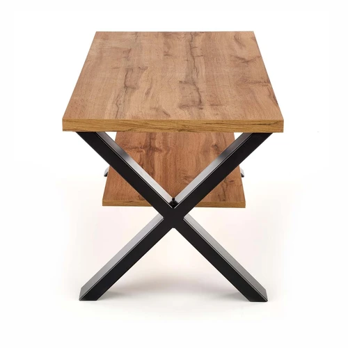 Stilingas ąžuolo stalo viršus su juodomis plieninėmis kojomis