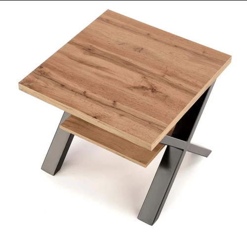 Stalviršis su ąžuolo laminuotu viršumi ir juodomis kojomis