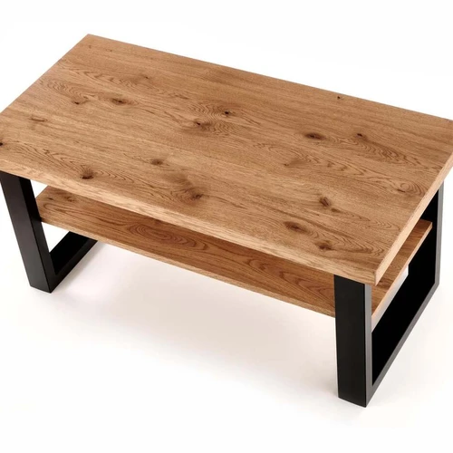 Šviesaus ąžuolo stalviršis su juodomis plieninėmis kojomis