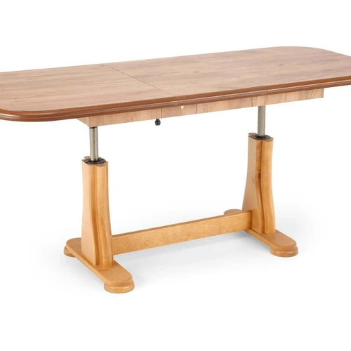 Stalas su tamsaus riešuto spalva ir buko medienos kojomis