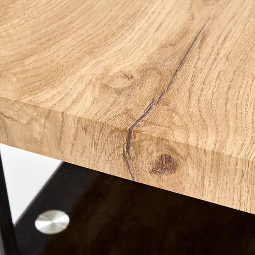 Komoda natūralaus ąžuolo su juoda stiklo įdėkle